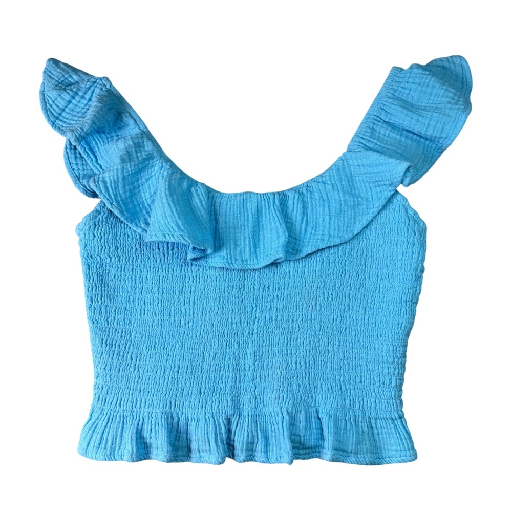 American Eagle Smocked Ruffle Tank Top Blue Cottagecore Boho Small Resortwear